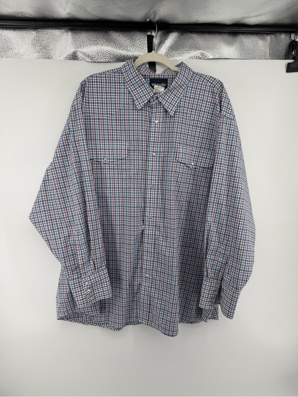 Wrangler Mens Plaid Button Down Shirt Big Tall Comfort Flex Western Sz4X